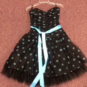 Black and Blue Polka Dot Dress w/ matching Sash